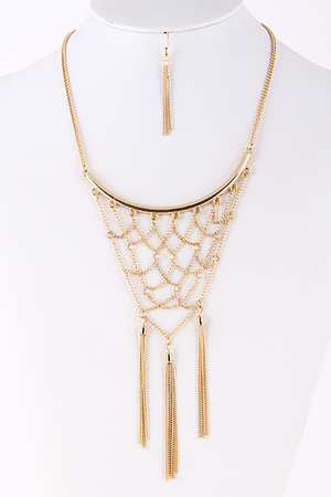 Fish Net Chain Connected Tassel Necklace 5ABJ6